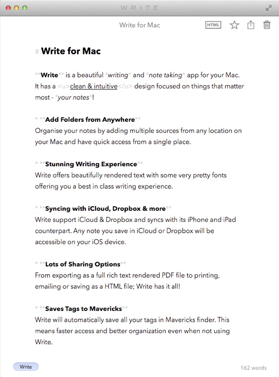 Write - A Note Taking & Markdown Writing App 1.0 : Main window