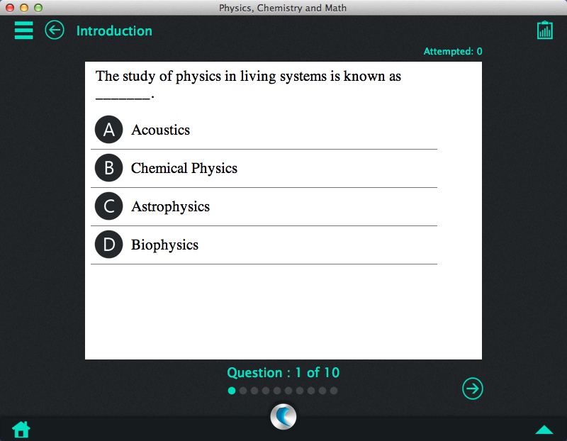Physics, Chemistry and Math - A simpleNeasyApp by WAGmob 1.0 : Taking Quiz
