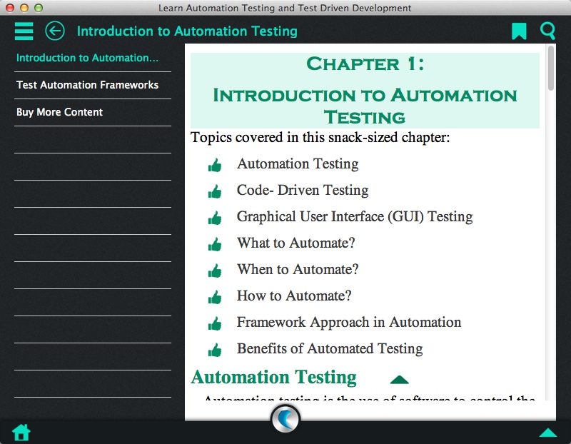Learn Automation Testing and Test Driven Development - A simpleNeasyApp by WAGmob 1.0 : Lesson Window