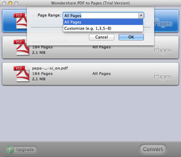 Wondershare PDF to Pages 2.3 : Page Range Options