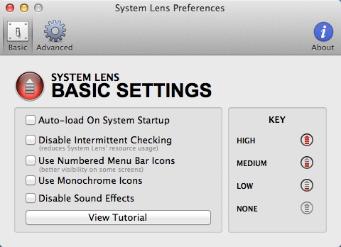 System Lens 2.5 : Basic Settings Window