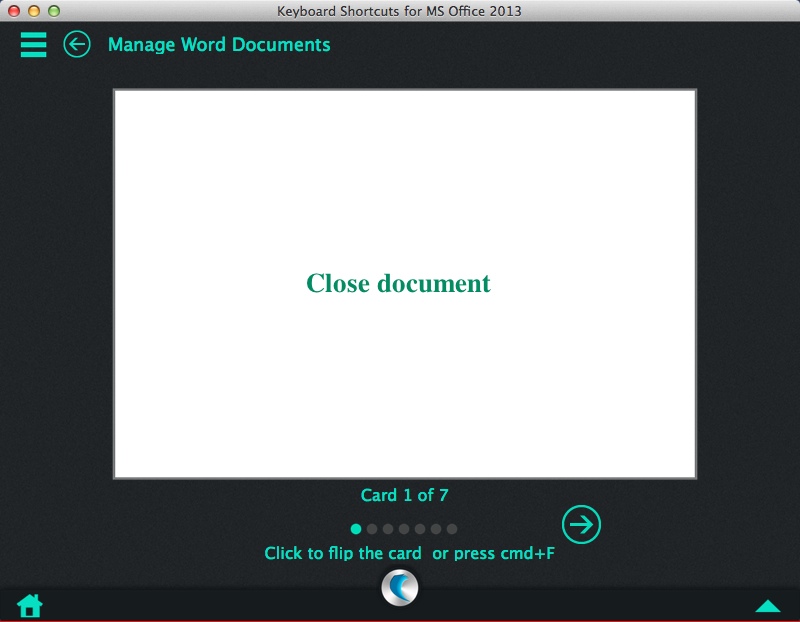 Keyboard Shortcuts for MS Office 2013 - A simpleNeasyApp by WAGmob 1.5 : Flashcard Window