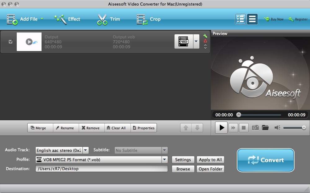 Aiseesoft XviD Converter for Mac 6.2 : Main window