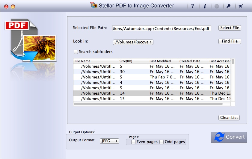 Stellar PDF to Image Converter for Mac 1.0 : Main window