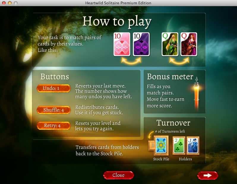 Heartwild Solitaire Premium Edition 1.1 : How To Play Window