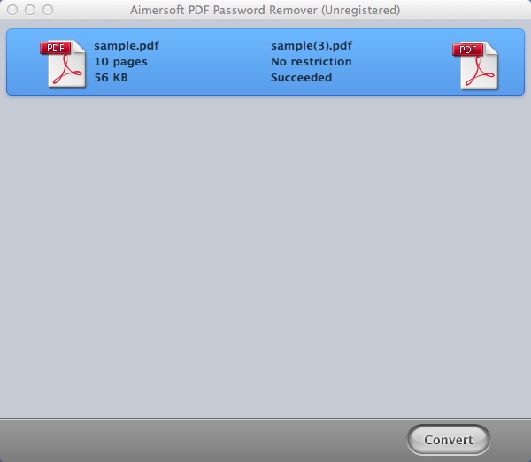 Aimersoft PDF Password Remover 1.0 : Main window