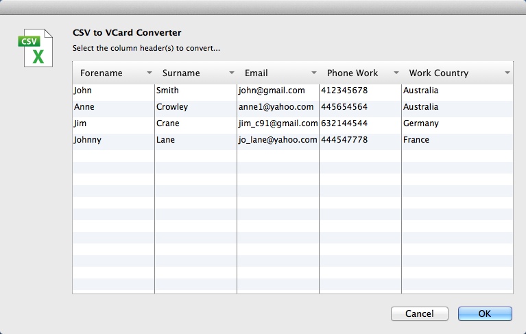 CSV to VCard 2.0 : Configuring Output Settings