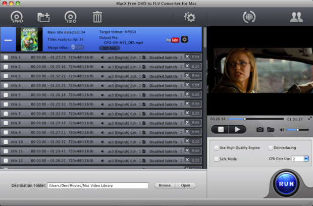 MacX Free DVD to FLV Converter for Mac 4.0 : Main Window