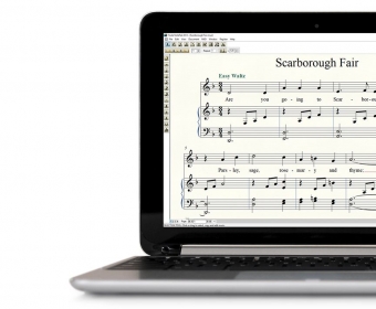 Notepad music notation on Windows laptop