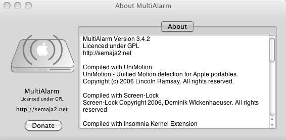 MultiAlarm 3.4 : About window