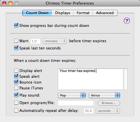 Chimoo Timer 1.5 : Options