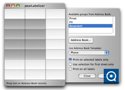 pearLabelizer 0.6 : main window with activated Address Book printing
