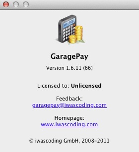 GaragePay 1.6 : About window