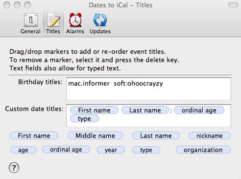 Dates to iCal 2.2 : Main window