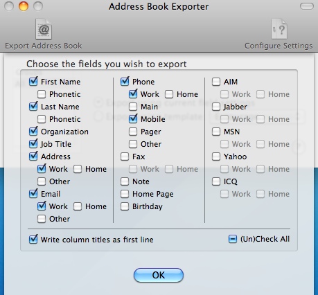Address Book Exporter : Selecting Fields To Export