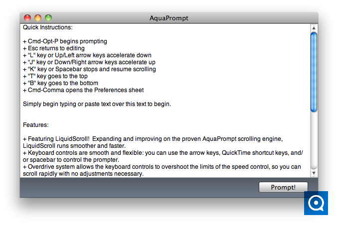 AquaPrompt 1.2 : Entering Text in the Main Window