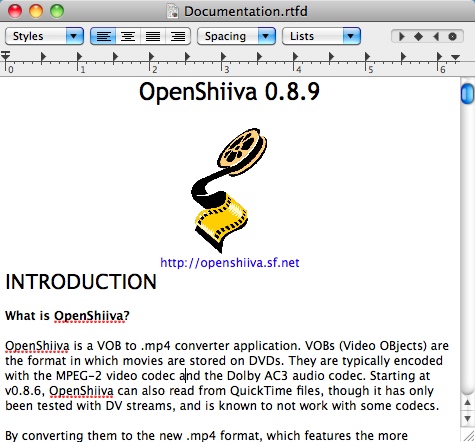 OpenShiiva 0.8 : Documentation Window