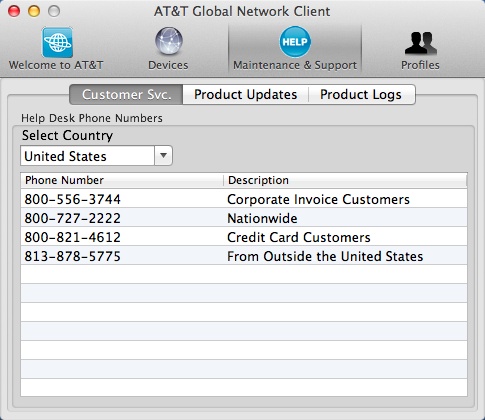 AT&T Global Network Client 1.5 : Main Window