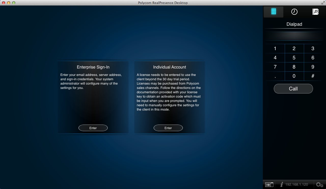 Polycom RealPresence Desktop 3.2 : Main window