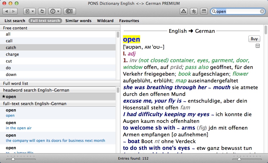 PONS Dictionary Library 8.5 : Main Window