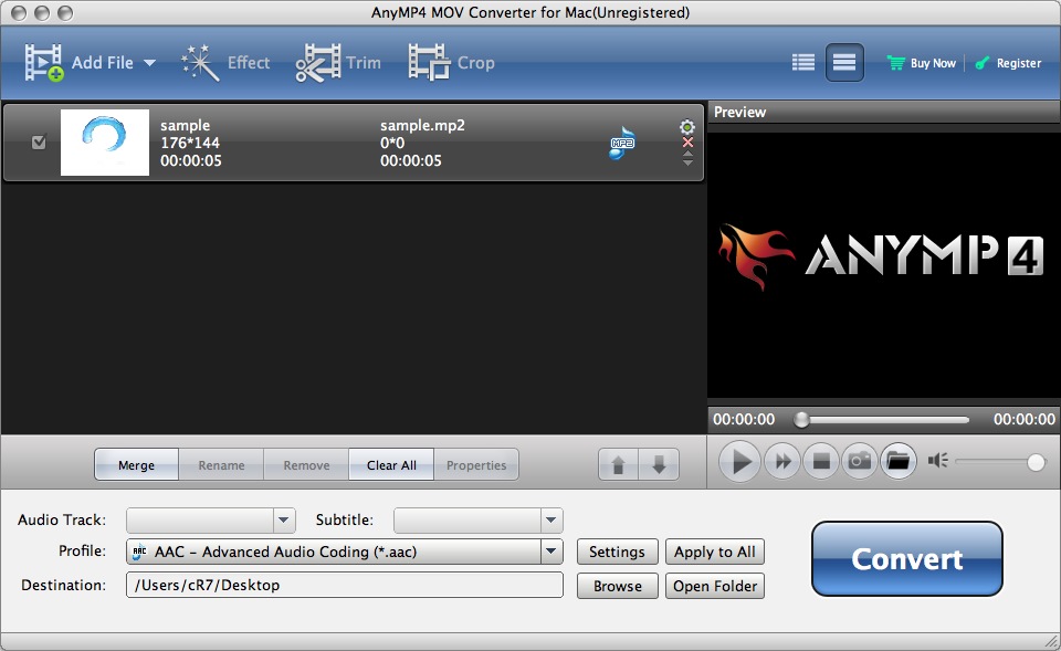 AnyMP4 MOV Converter for Mac 6.2 : Main window