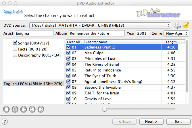 DVD Audio Extractor 7.2 : Main window