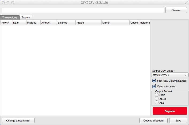 OFX2CSV 2.2 : Main Window