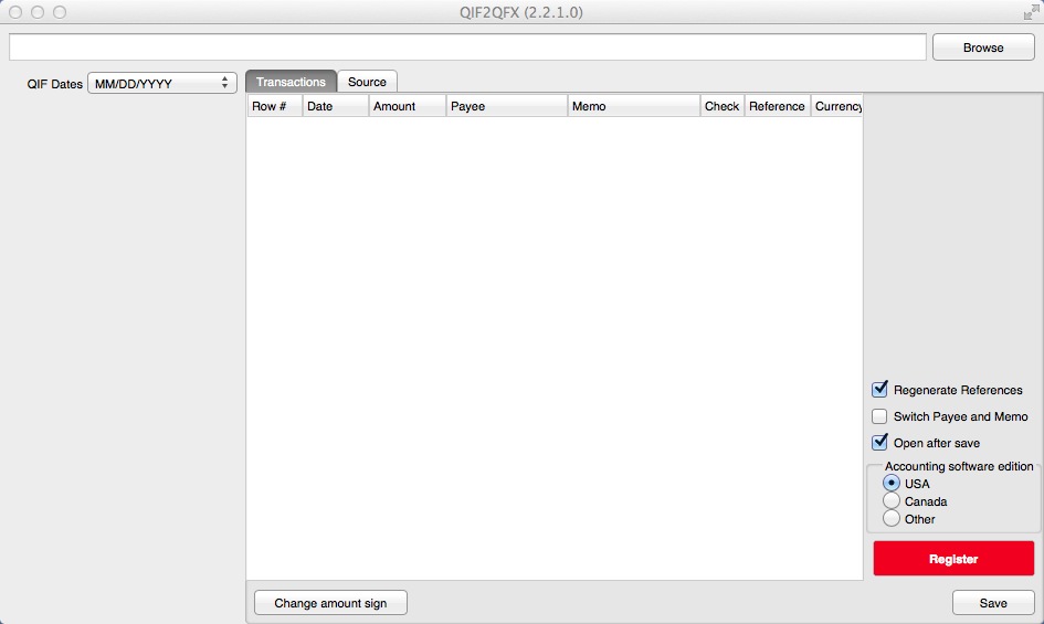 QIF2QFX 2.2 : Main window