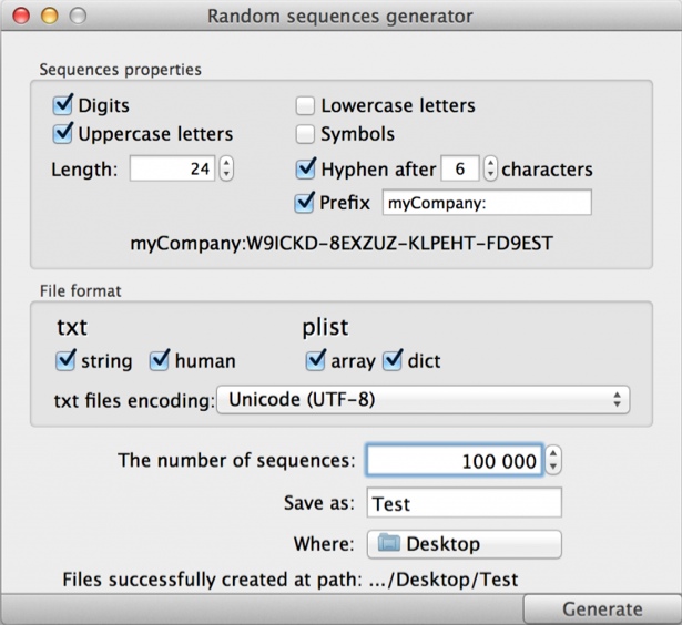 Random sequences generator 1.1 : Main window
