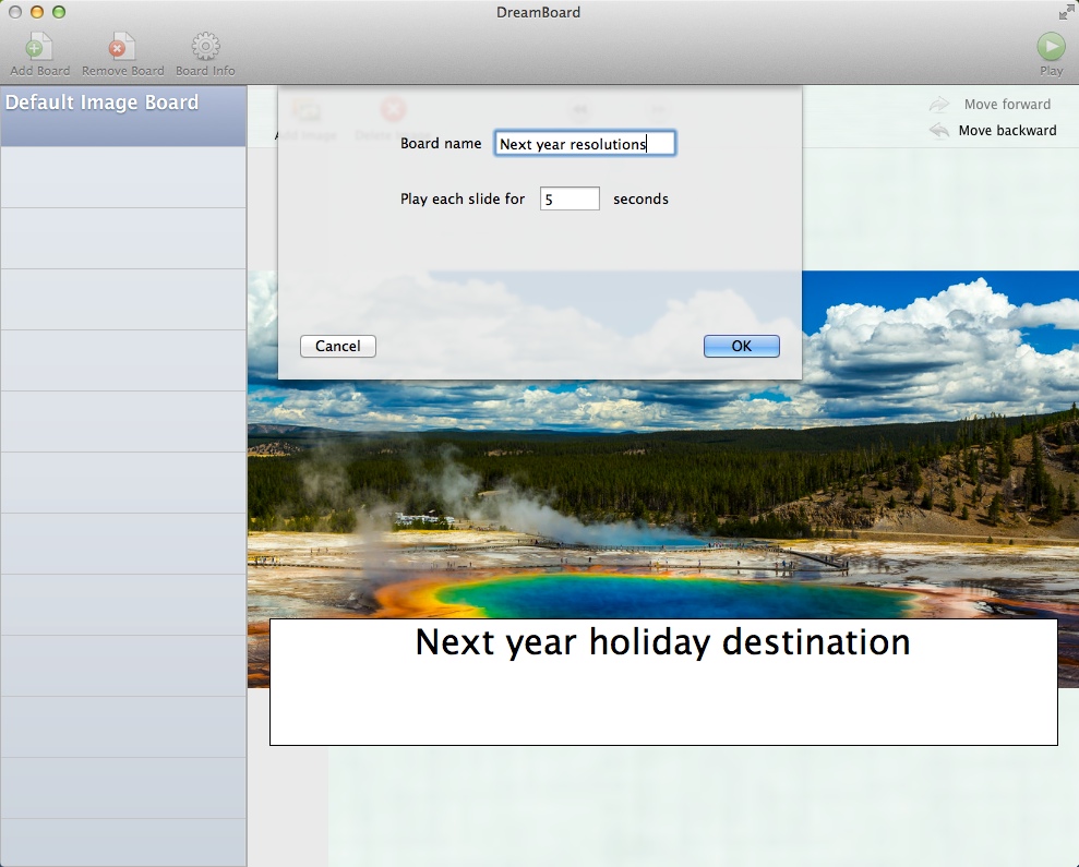 DreamBoard 1.0 : Configuring Slideshow Settings