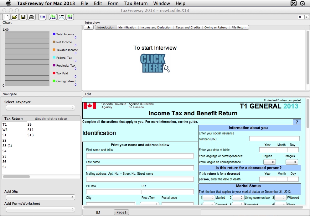 TaxFreeway for Mac 2013 1.0 : Main window