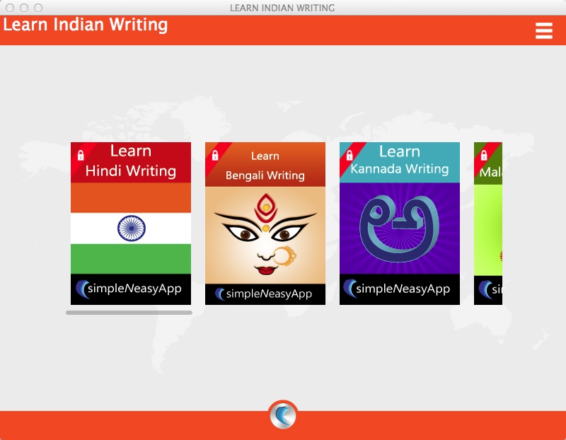 Learn Indian Writing - A simpleNeasyApp by WAGmob 1.0 : Main window