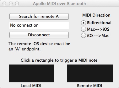 Apollo MIDI over Bluetooth 1.2 : Main window