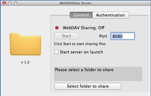 WebDAVNav Server 1.2 : Main window