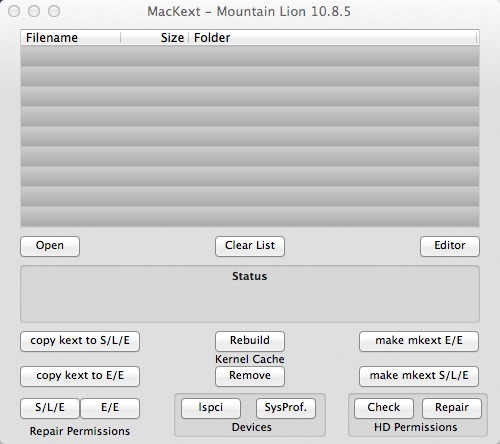 MacKext 2.9 : Main window