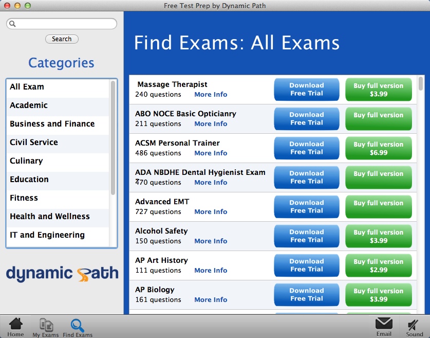 Free Test Prep by Dynamic Path 1.0 : Finding Exams