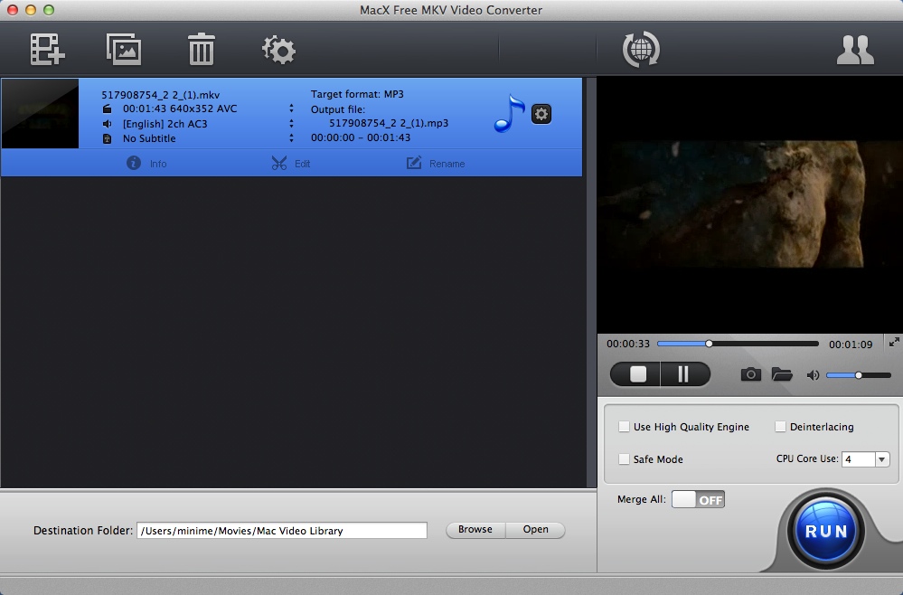 MacX Free MKV Video Converter 4.1 : Main Window