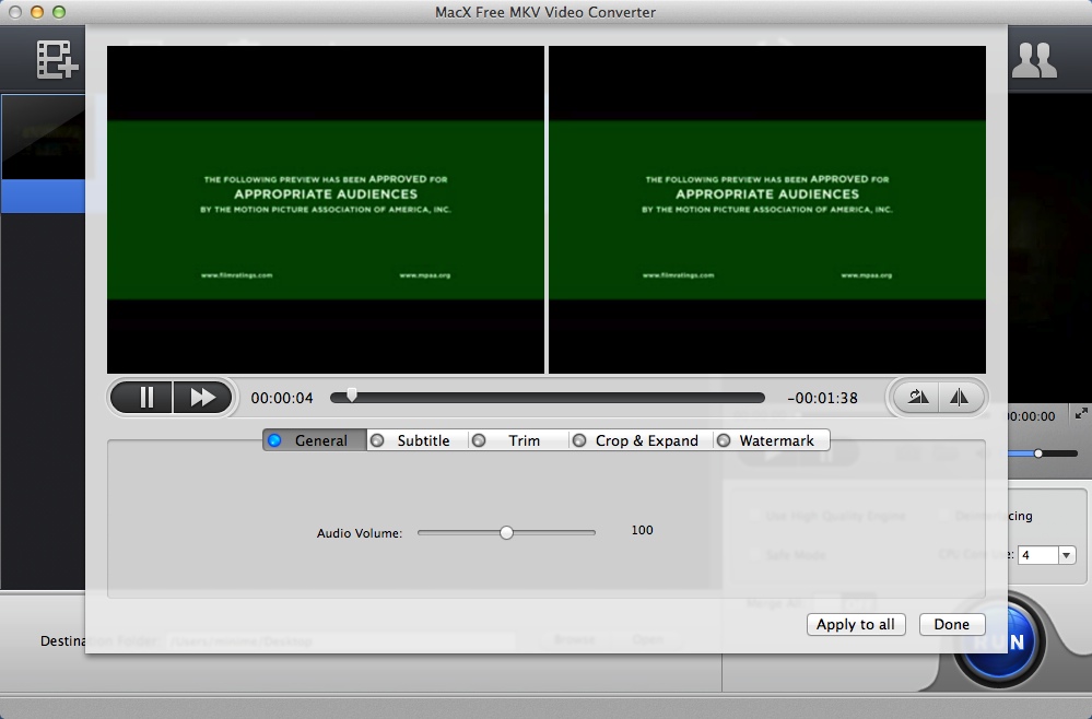 MacX Free MKV Video Converter 4.1 : Editing Input Video