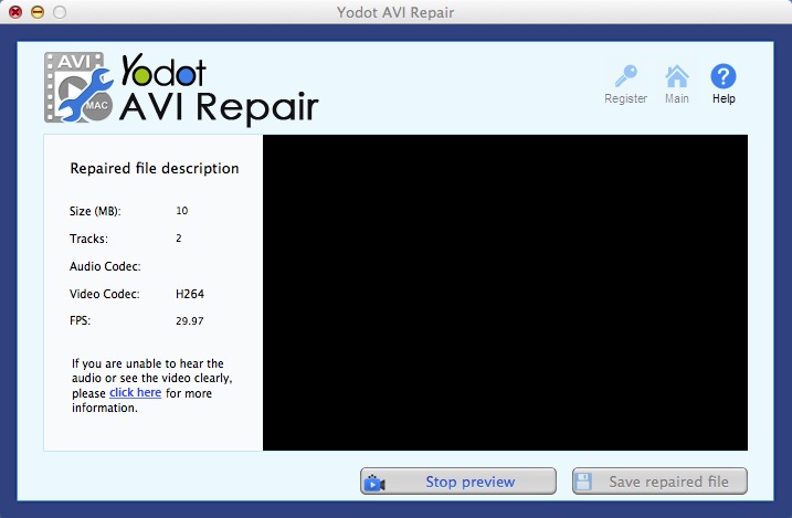 Yodot AVI Repair 1.0 : Main window