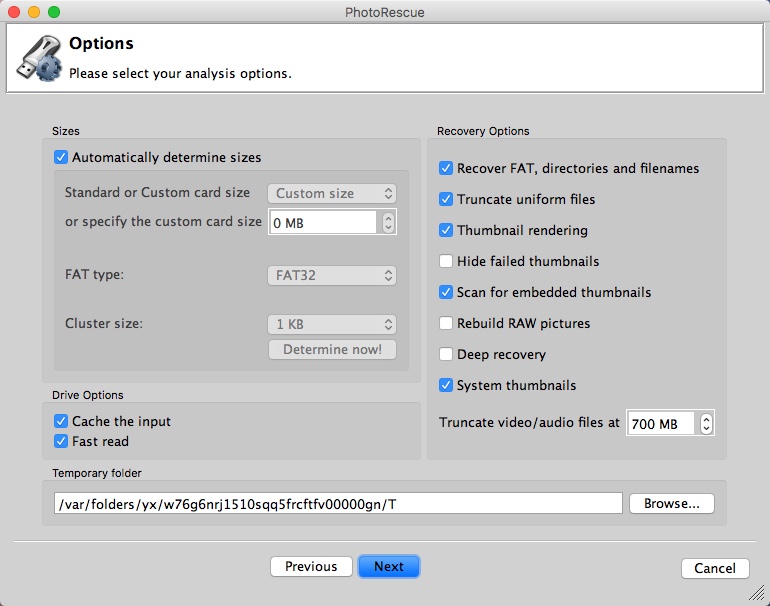 PhotoRescue 3.4 : Selecting Scan Options
