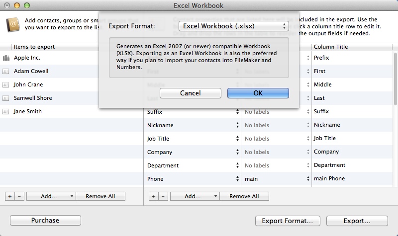 Export Address Book 1.9 : Selecting Output Format