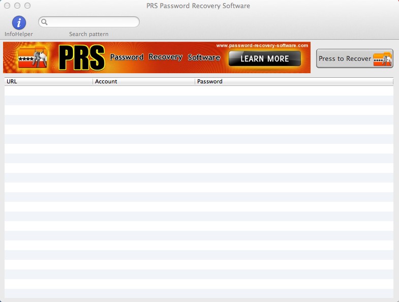 PRS Password Recovery Software 1.0 : Main window