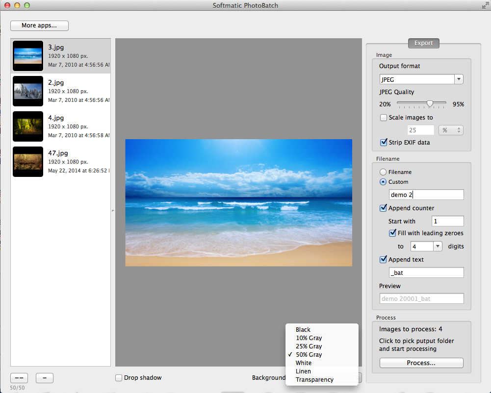 Softmatic PhotoBatch 2.0 : Background Options