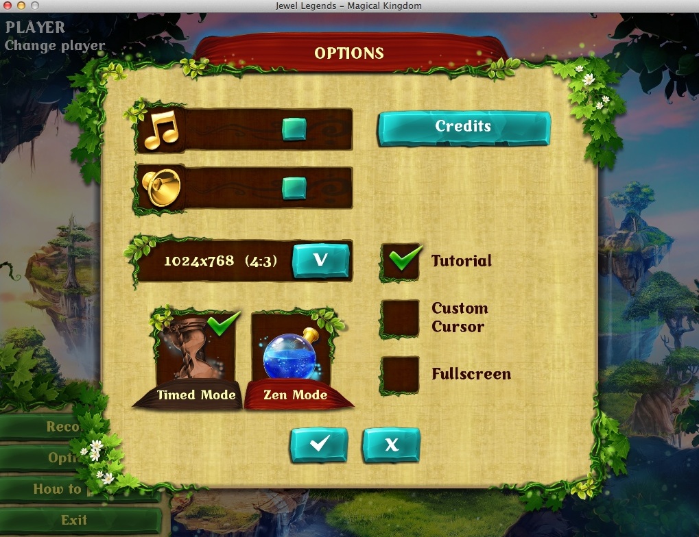 Jewel Legends: Magical Kingdom : Game Options