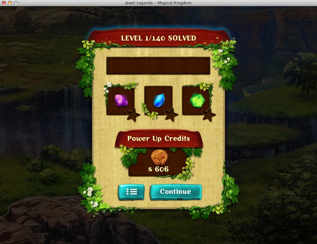 Jewel Legends: Magical Kingdom : Completed Level Statistics Window