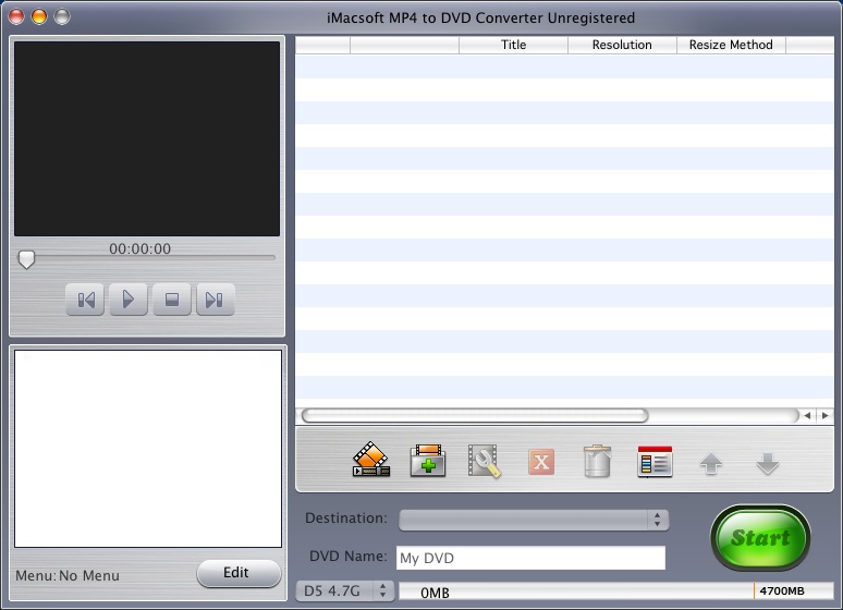 iMacsoft MP4 to DVD Converter 4.0 : Main window