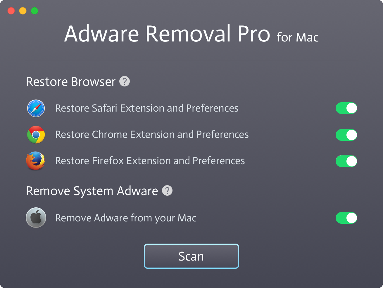 Adware Removal Pro 1.0 : Main UI