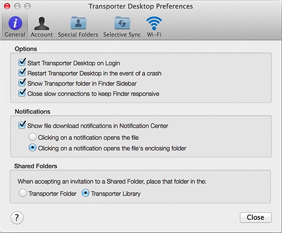 Transporter Desktop 2.6 : Configuration Window