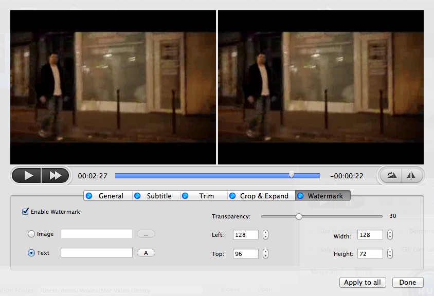 MacX Free iMovie Video Converter 4.2 : Watermark Options