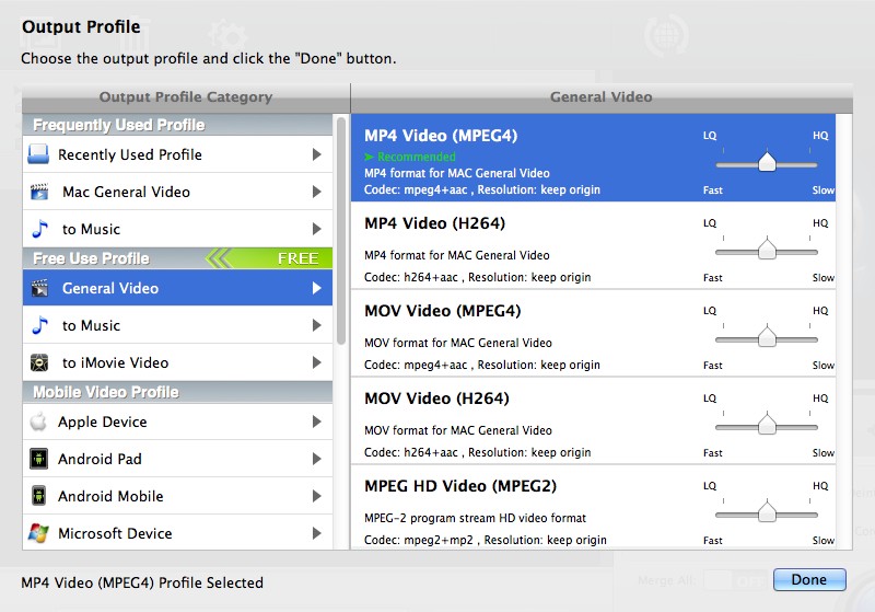 MacX Free iMovie Video Converter 4.2 : Output Options 